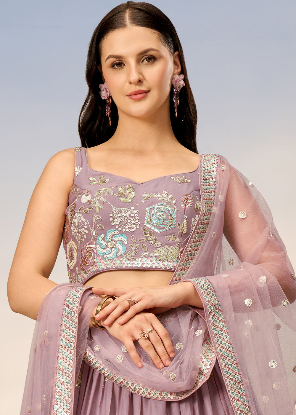 Wisteria Purple Georgette Lehenga Choli with Sequins work