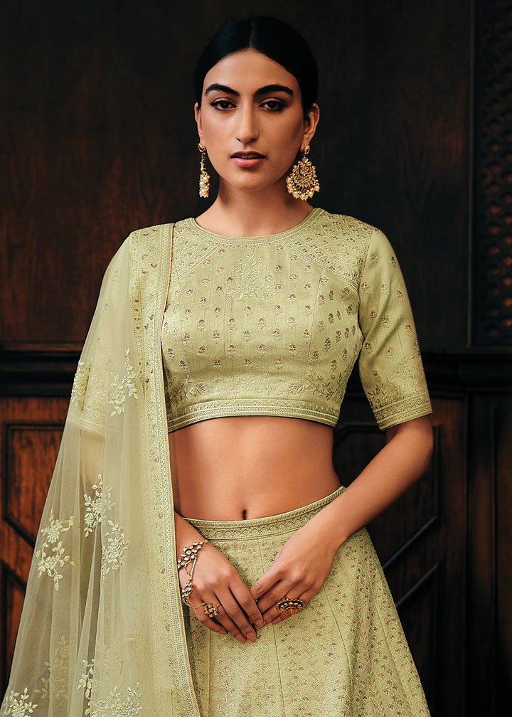 Light Green Raw Silk Lehenga Choli with Embroidery Work