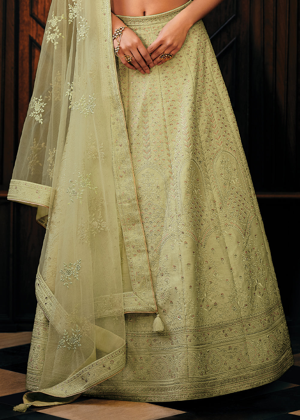 Light Green Raw Silk Lehenga Choli with Embroidery Work