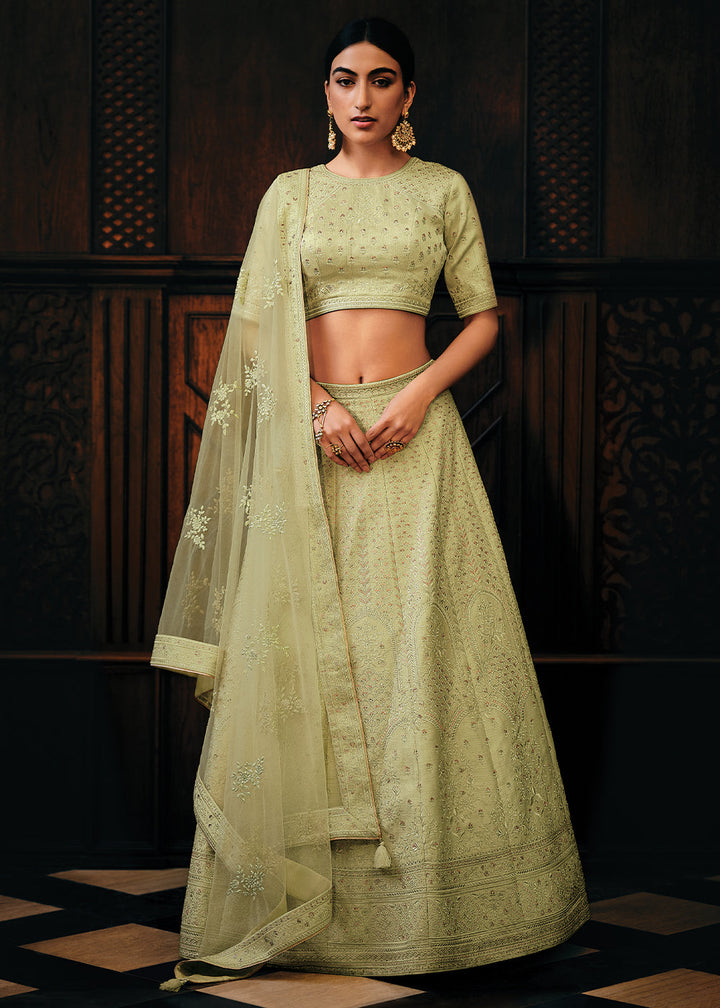 Light Green Raw Silk Lehenga Choli with Embroidery Work