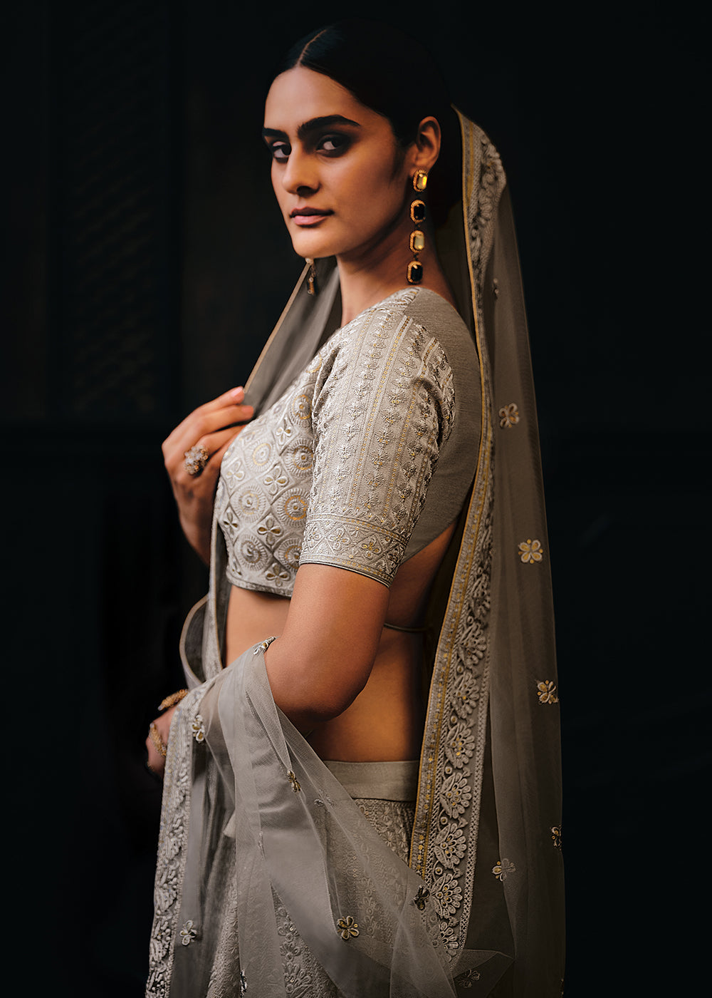 Lava Grey Raw Silk Lehenga Choli with Embroidery Work