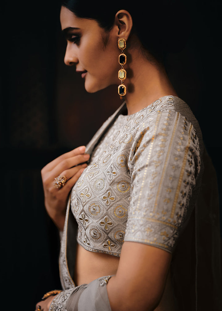 Lava Grey Raw Silk Lehenga Choli with Embroidery Work