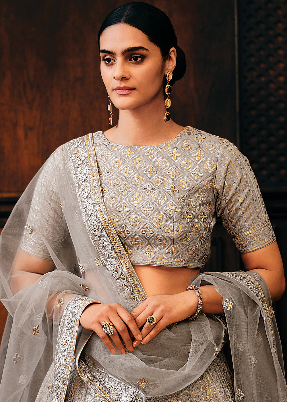 Lava Grey Raw Silk Lehenga Choli with Embroidery Work