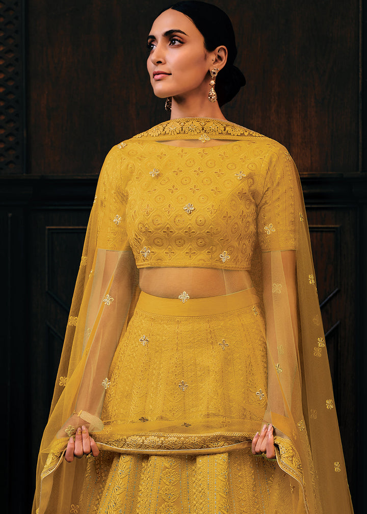 Butterscotch Yellow Raw Silk Lehenga Choli with Embroidery Work