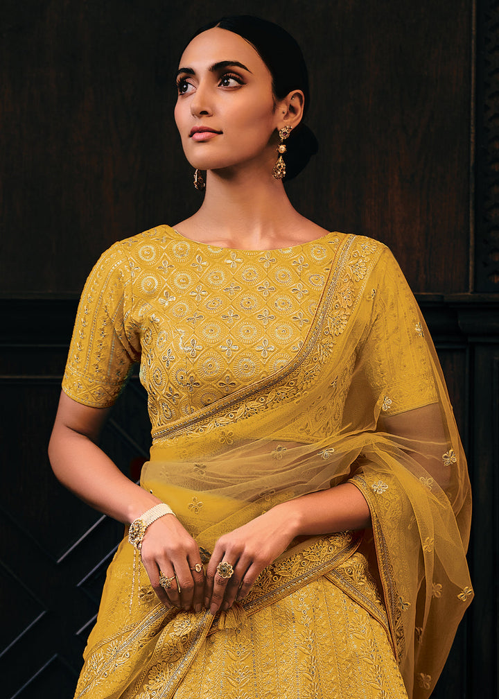 Butterscotch Yellow Raw Silk Lehenga Choli with Embroidery Work