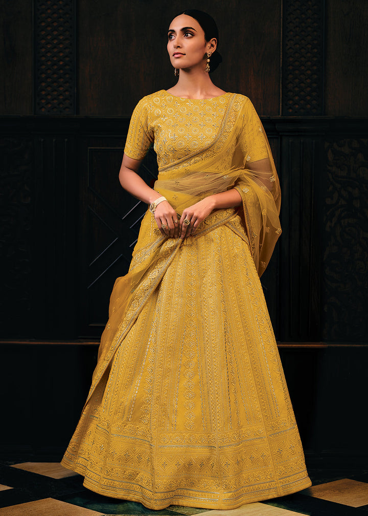 Butterscotch Yellow Raw Silk Lehenga Choli with Embroidery Work