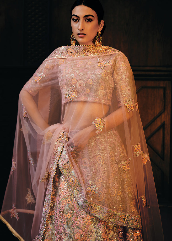 Shades Of Pink & Purple Heavy Embroidered Net Lehenga Choli