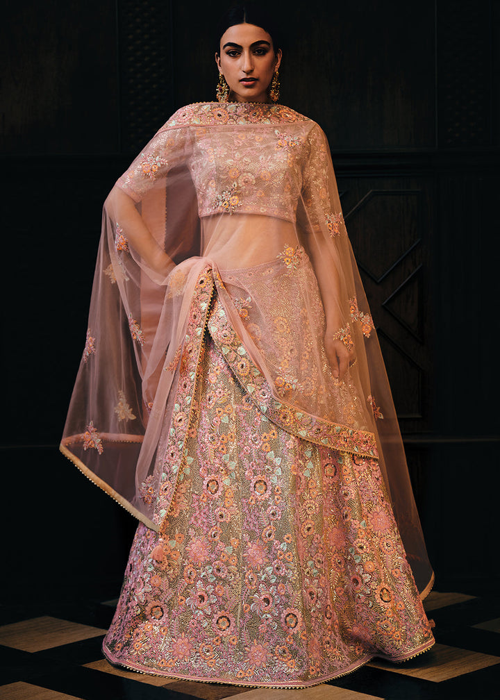 Shades Of Pink & Purple Heavy Embroidered Net Lehenga Choli