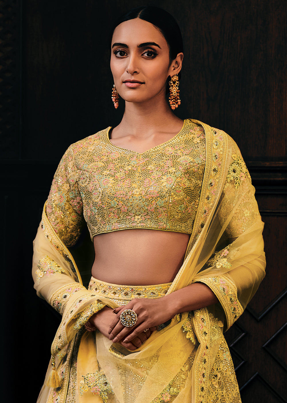 Shades Of Yellow Heavy Embroidered Net Lehenga Choli