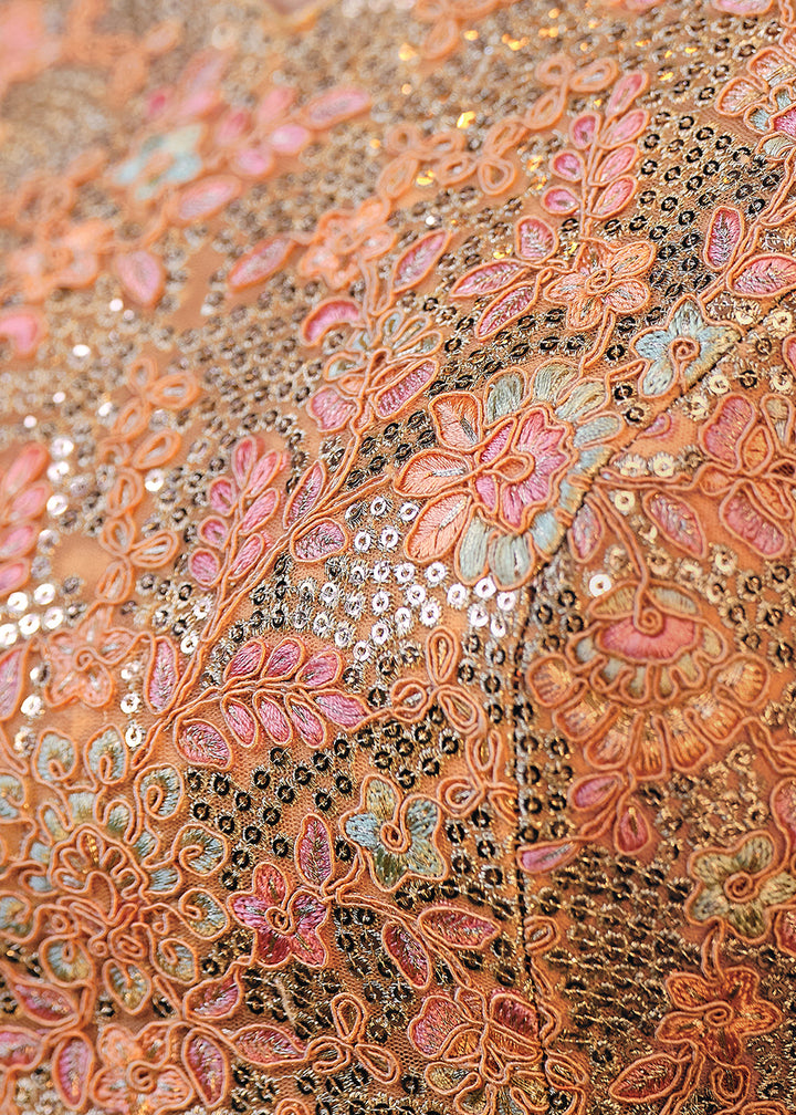 Shades Of Pink & Orange Heavy Embroidered Net Lehenga Choli