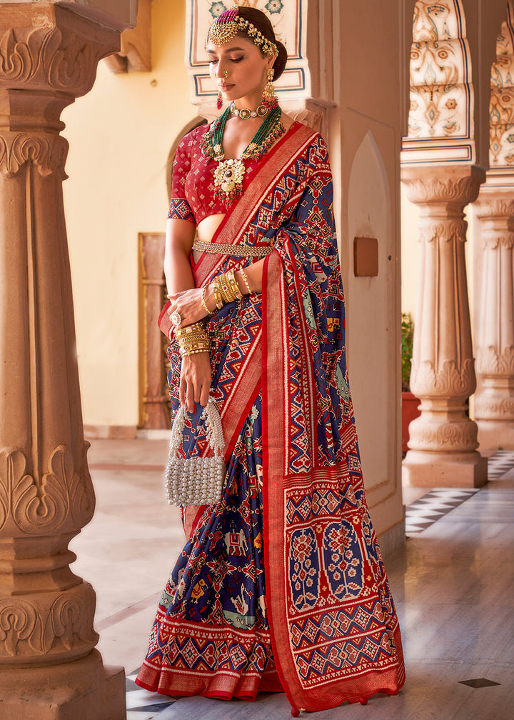 Blue & Red Printed Patola Silk Saree: Top Pick