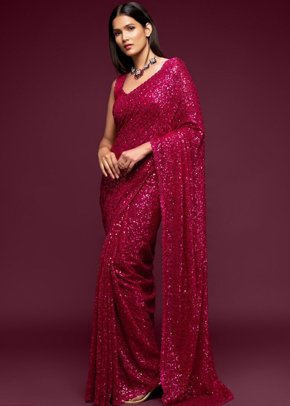 Ready to Wear Partywear Heavy Sequins Saree – Glamwiz India