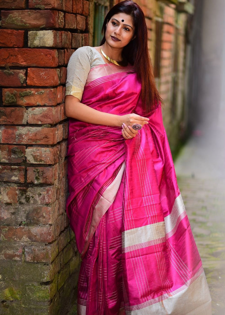 Hot Pink Designer Raw Silk Saree – Ethnos