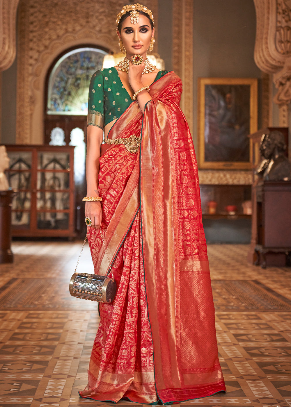 Candy Red Zari Woven Banarasi Silk Saree – Ethnos