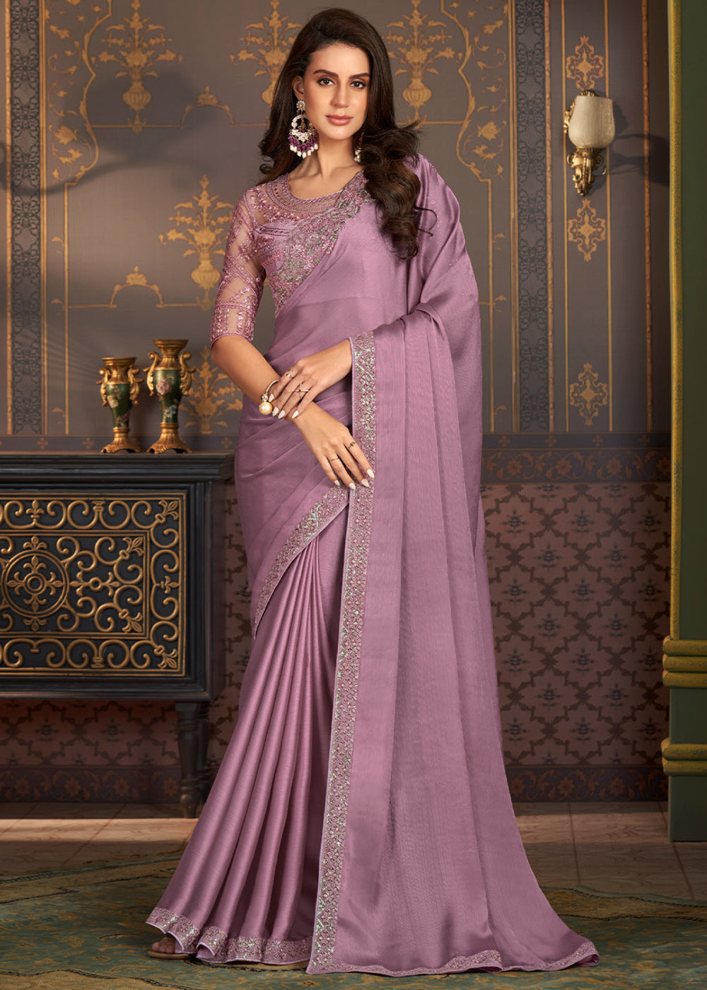 Cotton kota mauve color blockprinted border saree – TJORI