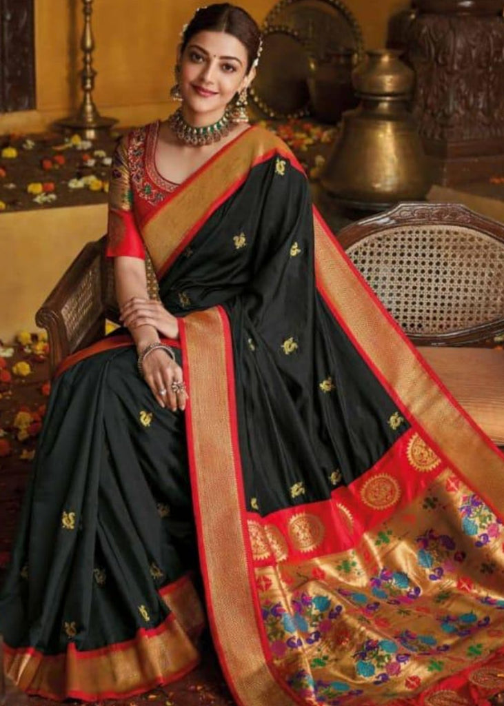 Buy Black and Red Silk Brocade Saree With Woven Motifs And Unstitched Blouse  Piece KALKI Fashion India