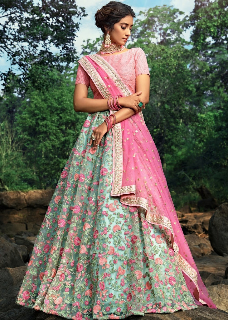 Pista anad Pink Color Combination Wedding Collection Lehenga Choli With  Dupatta :: ANOKHI FASHION