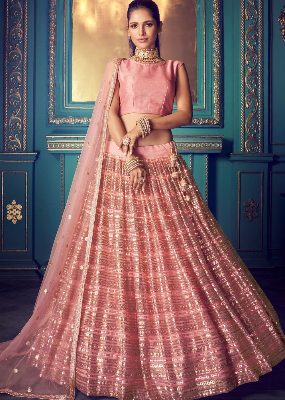 Latest simple baby pink color lehenga choli for wedding | Lehenga style  saree, Designer lehenga choli, Lehenga saree
