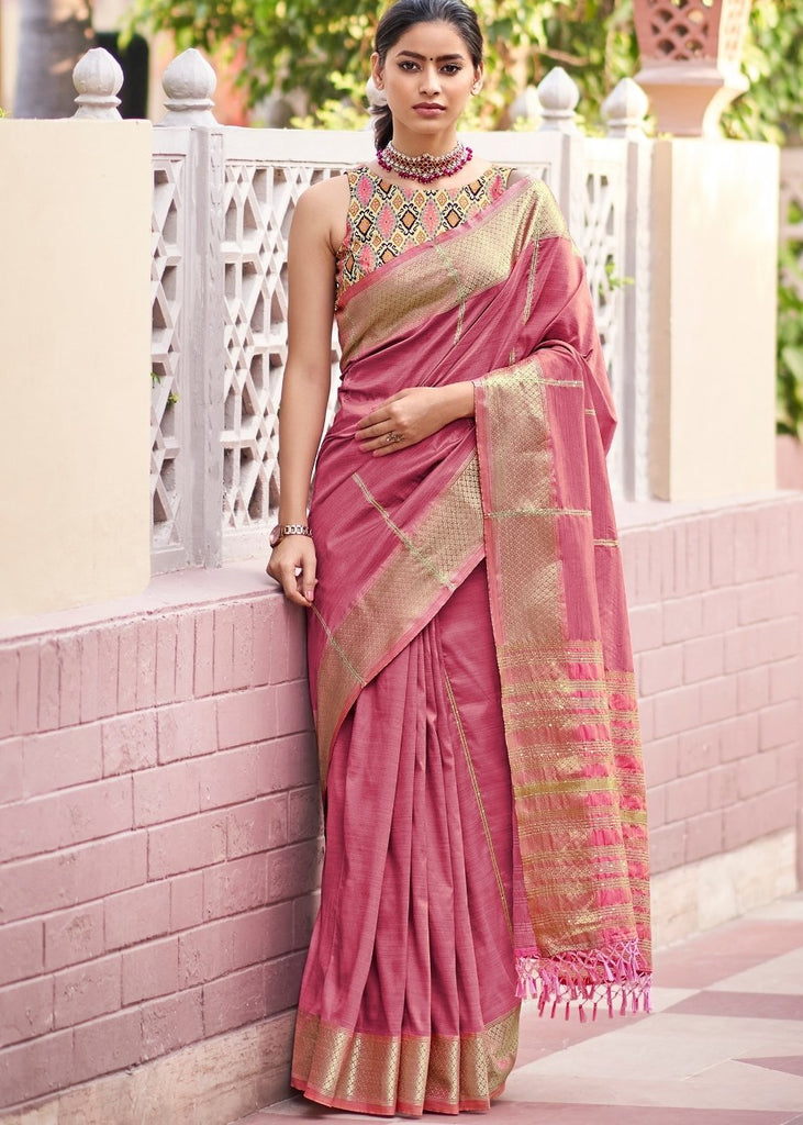 Buy Peach Benarasi Silk Jacquard Weaving Saree Festive Wear Online at Best  Price | Cbazaar