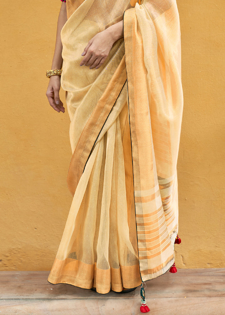 Blonde Yellow Soft Tissue Organza Silk Saree with Brocade Blouse