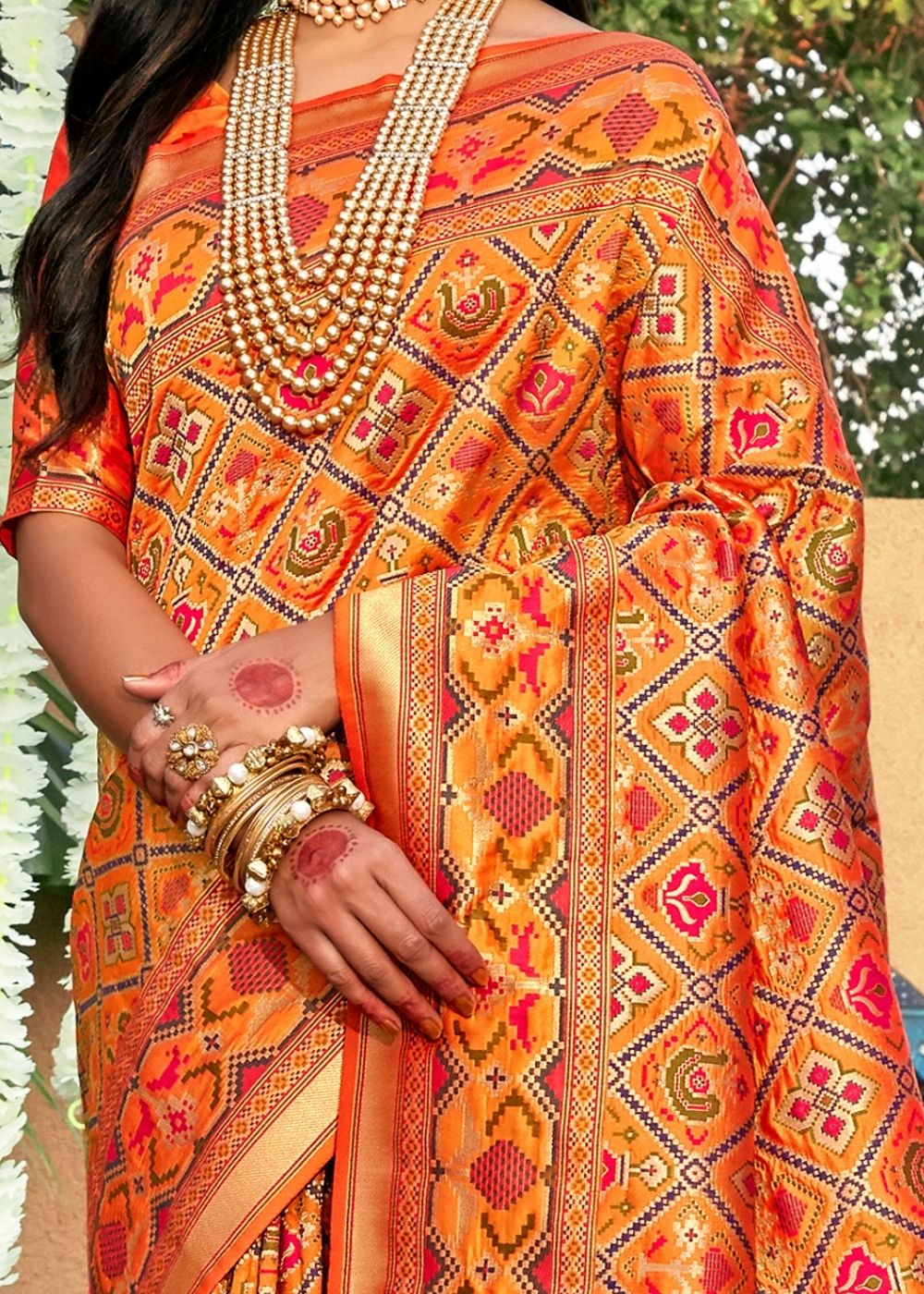 Tangerine Orange Woven Patola Silk Saree