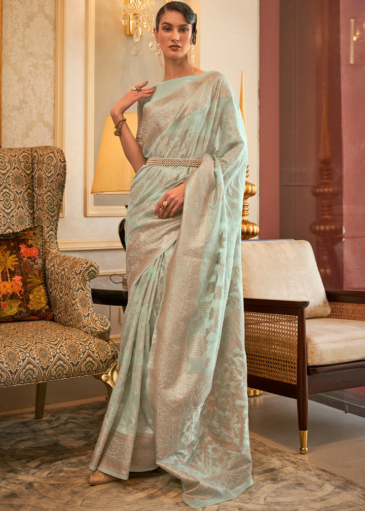 Mint Green Handloom Woven Silk Saree with Sequins work