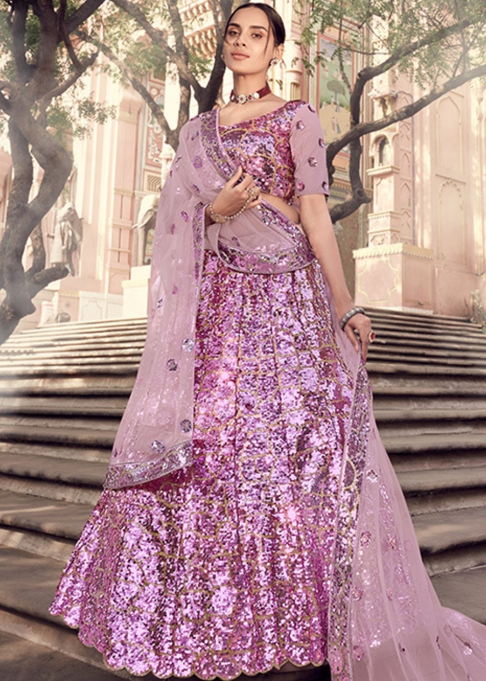 Helio Purple Designer Soft Net Lehenga Choli with Sequins work – Ethnos ...