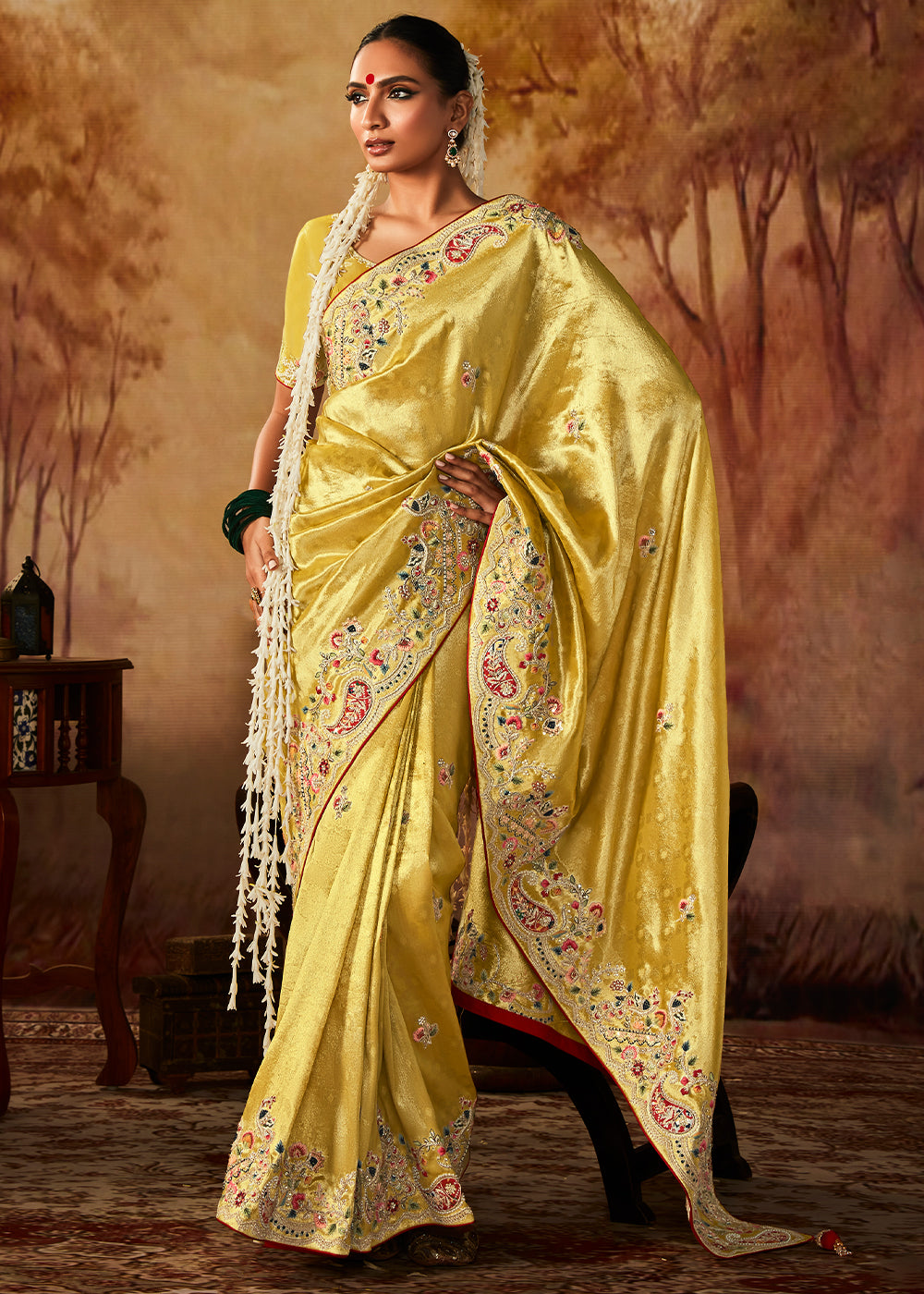 Shop Banarasi Silk Gold Zardosi Work Contemporary Style Saree Online : 48105