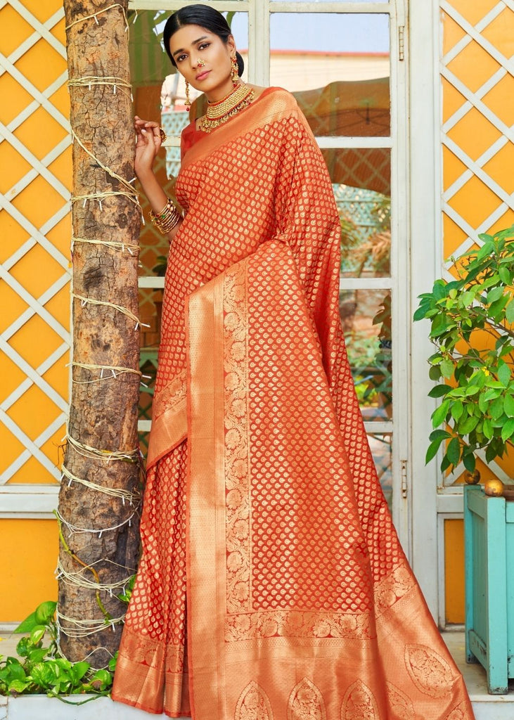 Beige Banarasi Silk Saree with Brocade Blouse - Urban Womania