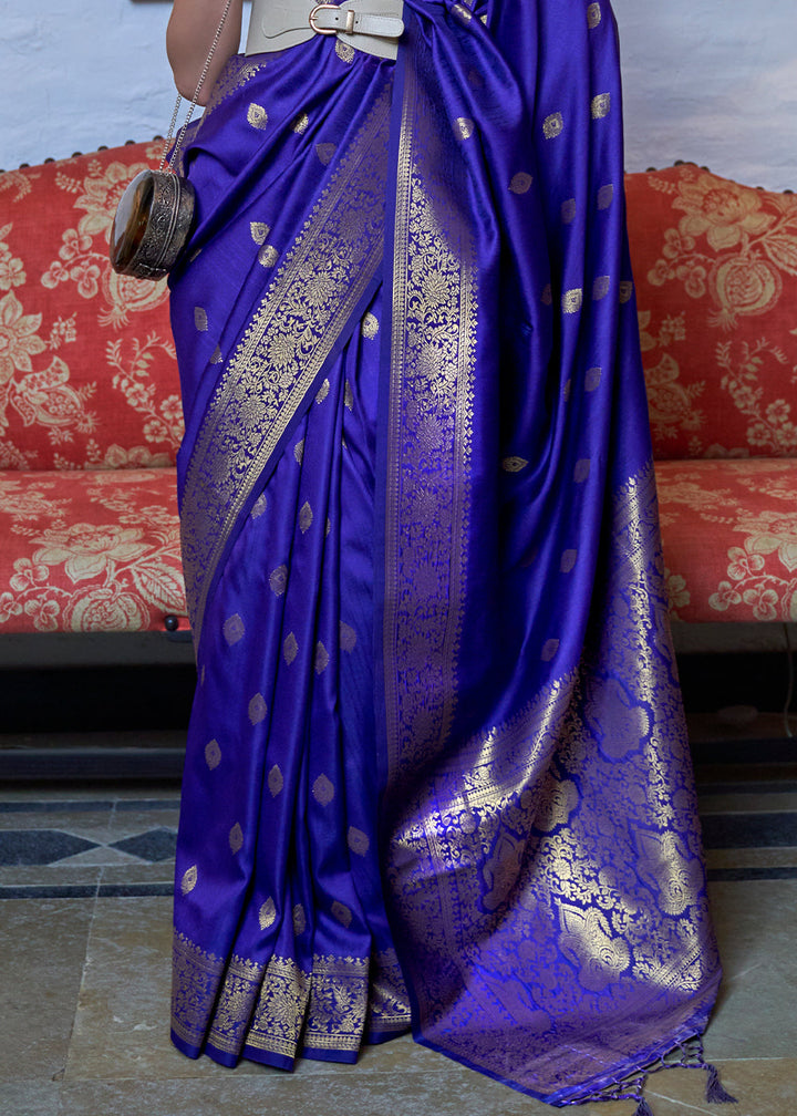 Admiral Blue Dual Tone Zari Woven Banarasi Silk Saree