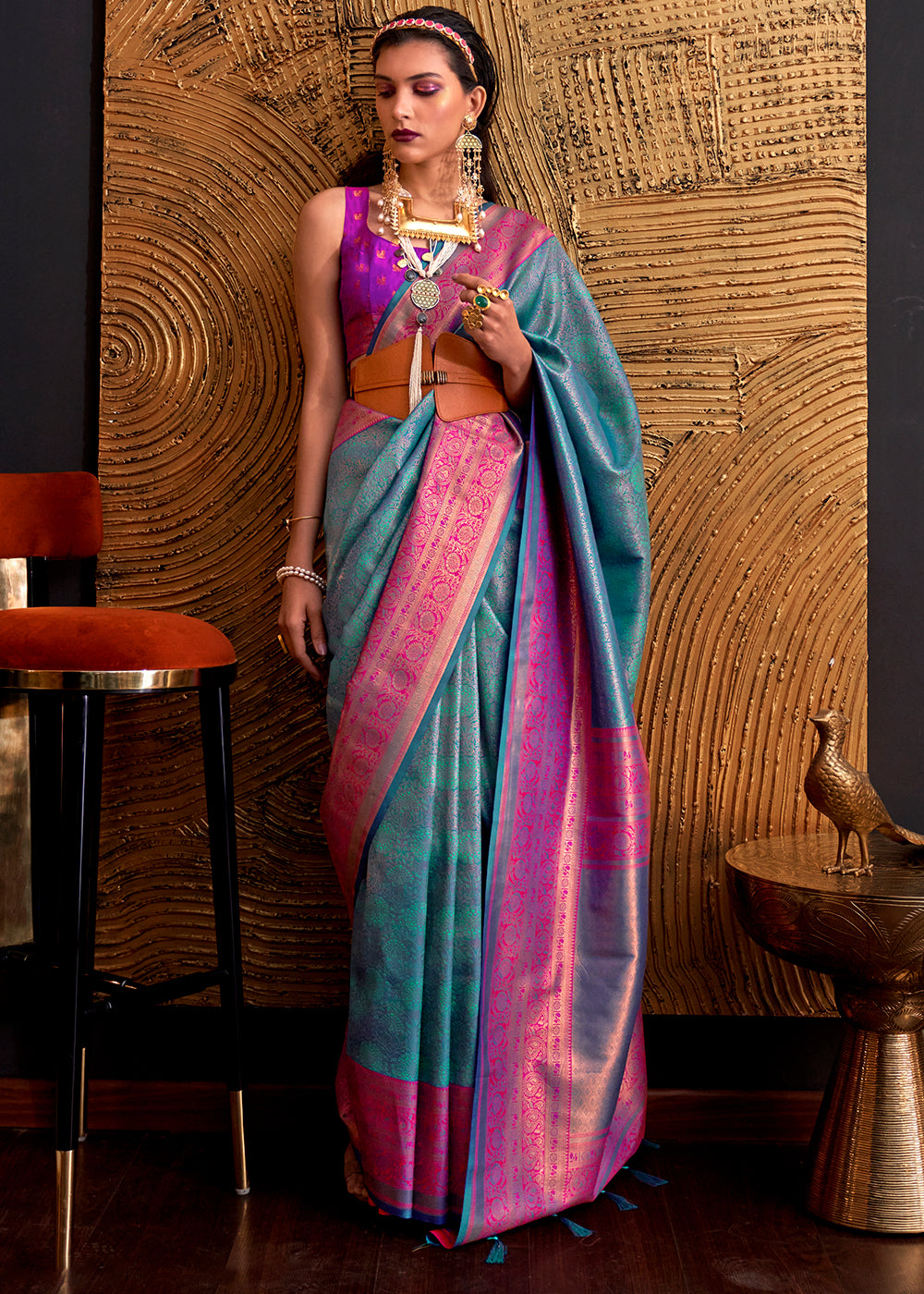 Celadon Blue Handloom Woven Designer Silk Saree – Ethnos