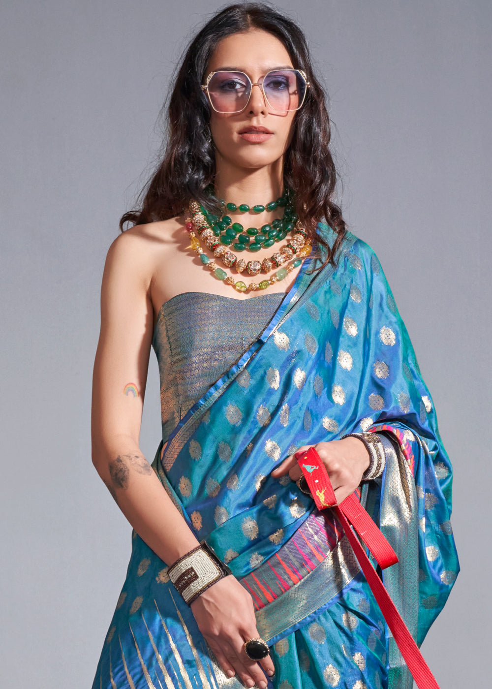 Star Command Blue Handloom Woven Designer Silk Saree with Overall Butti work