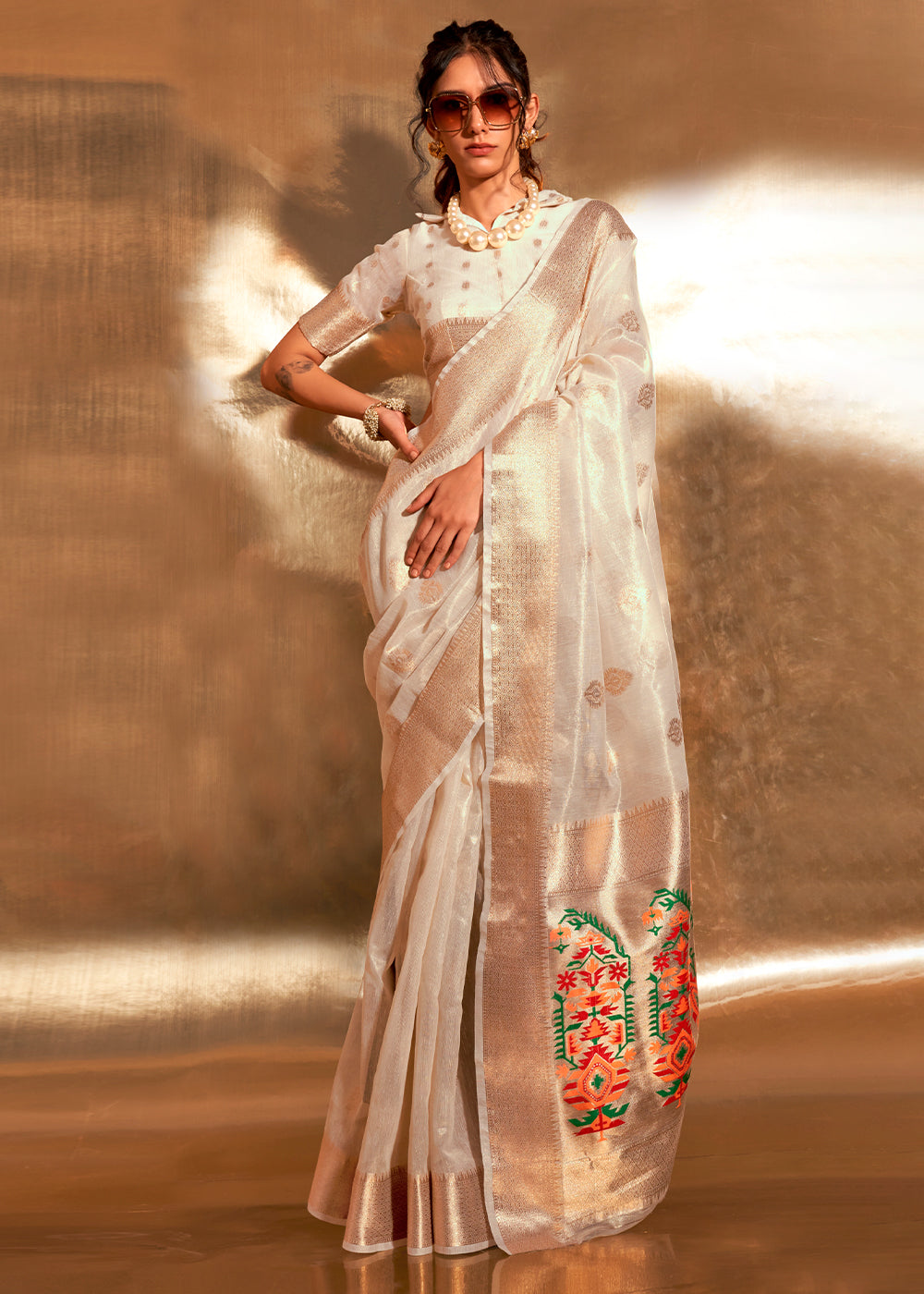 White Work And Red Zari Border HandWoven Ikkat Silk Sarees – Dailybuyys