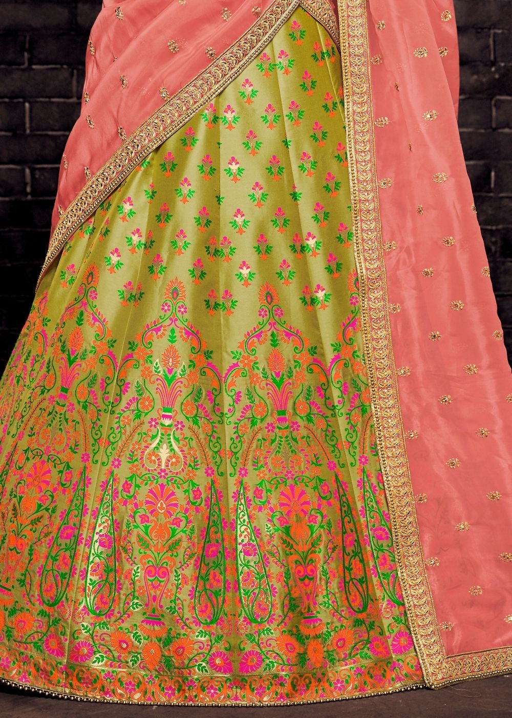 Rama Green Ruffle Lehenga Choli Lengha Chunri Skirt Top With Embroidery  Blouse | eBay