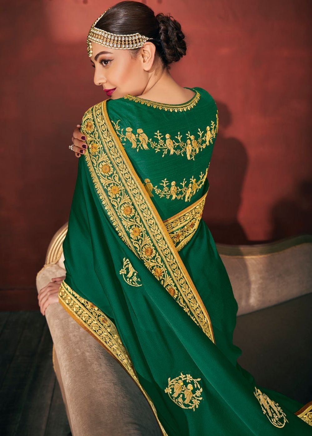 Dark Forest Green Zari Woven South Silk Saree