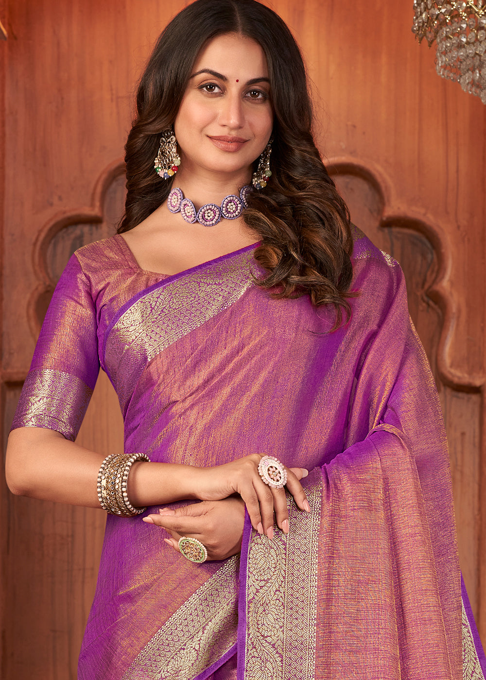 Shades Of Purple Zari Woven Tussar Silk Saree