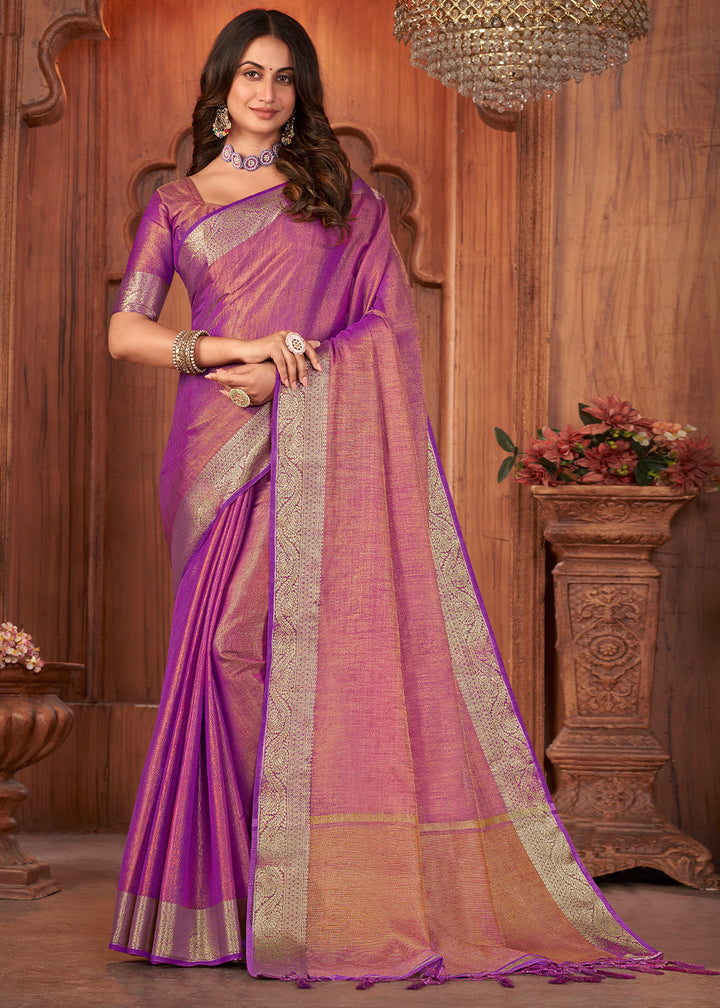 Shades Of Purple Zari Woven Tussar Silk Saree