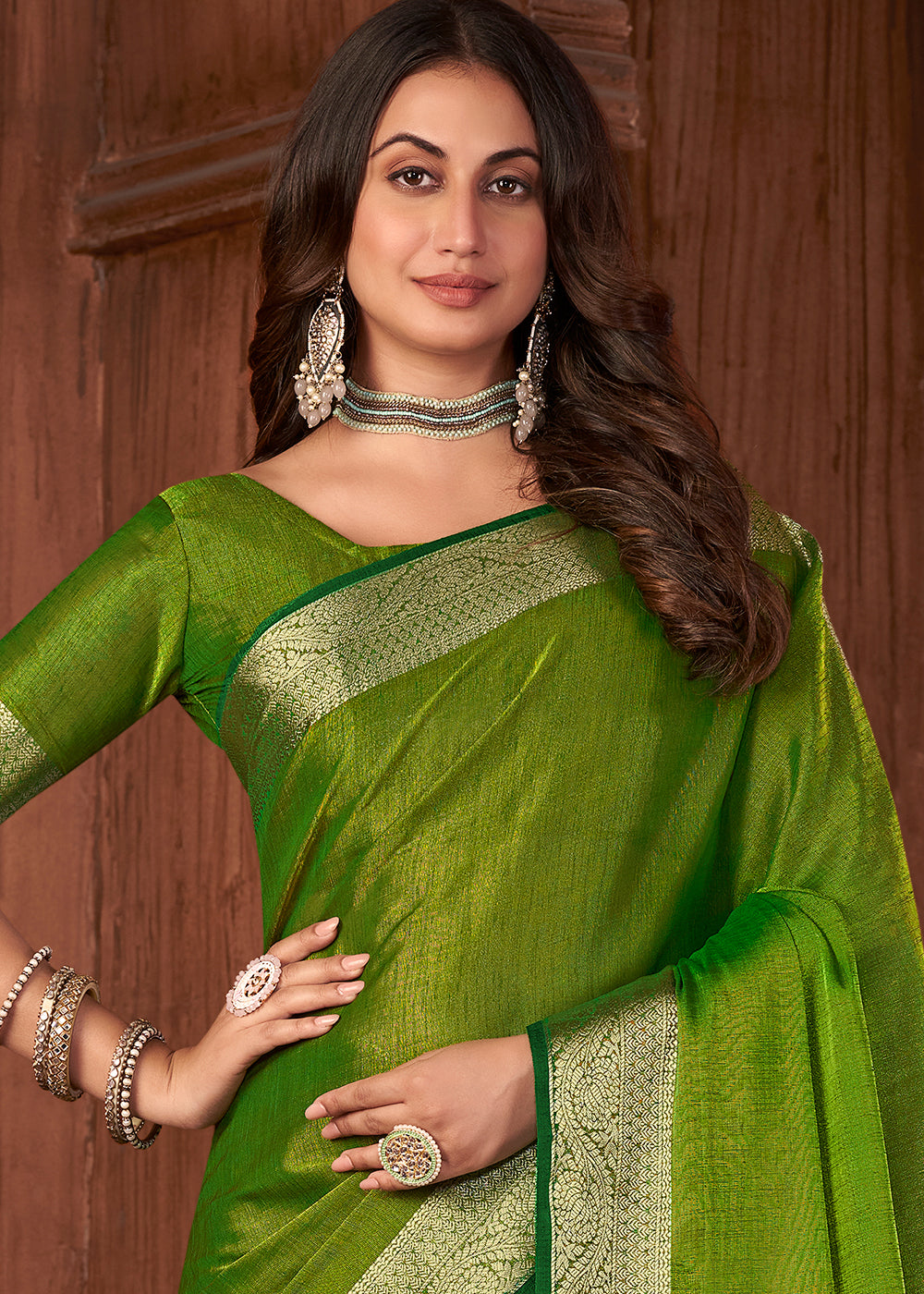 Emerald Green Zari Woven Tussar Silk Saree