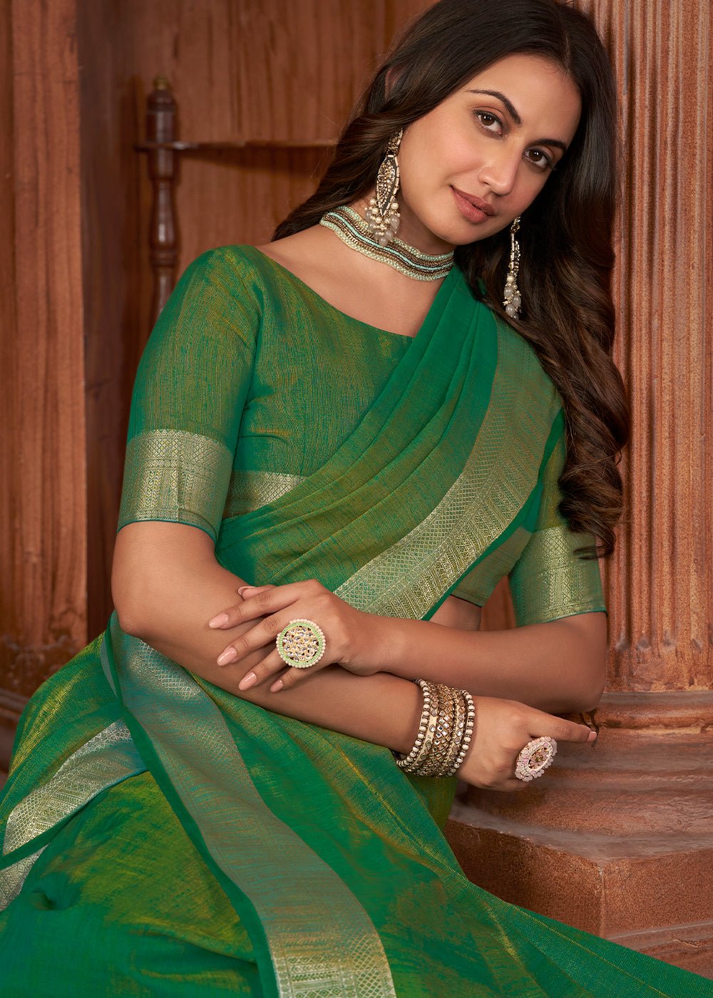 Revolution Green Zari Woven Tussar Silk Saree