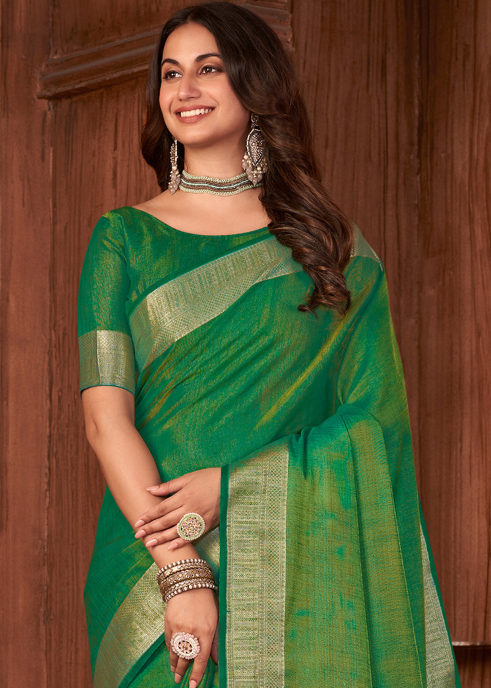 Revolution Green Zari Woven Tussar Silk Saree