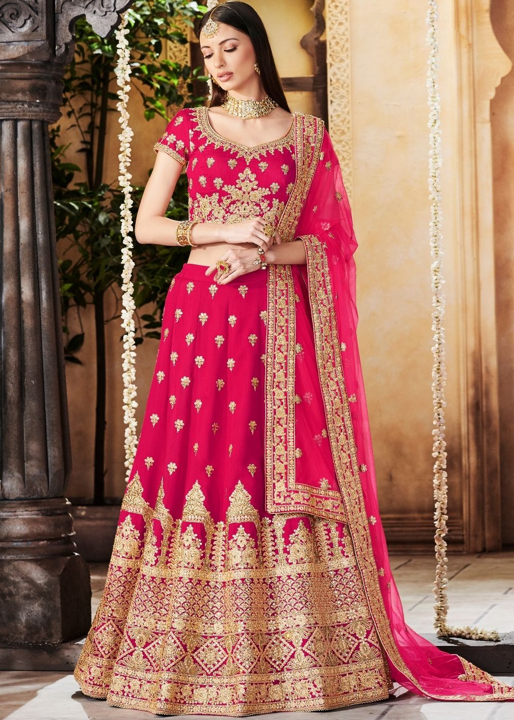 Buy Silk Lehenga - Wonderous Pink Bridal Wear Embroidered Lehenga Choli –  Empress Clothing