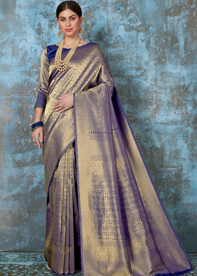 Midnight Blue Handloom Weave Kanjivaram Silk Saree : Special Wedding E ...