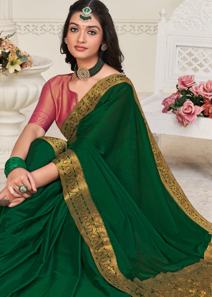 Castleton Green Woven Chinon Silk Saree