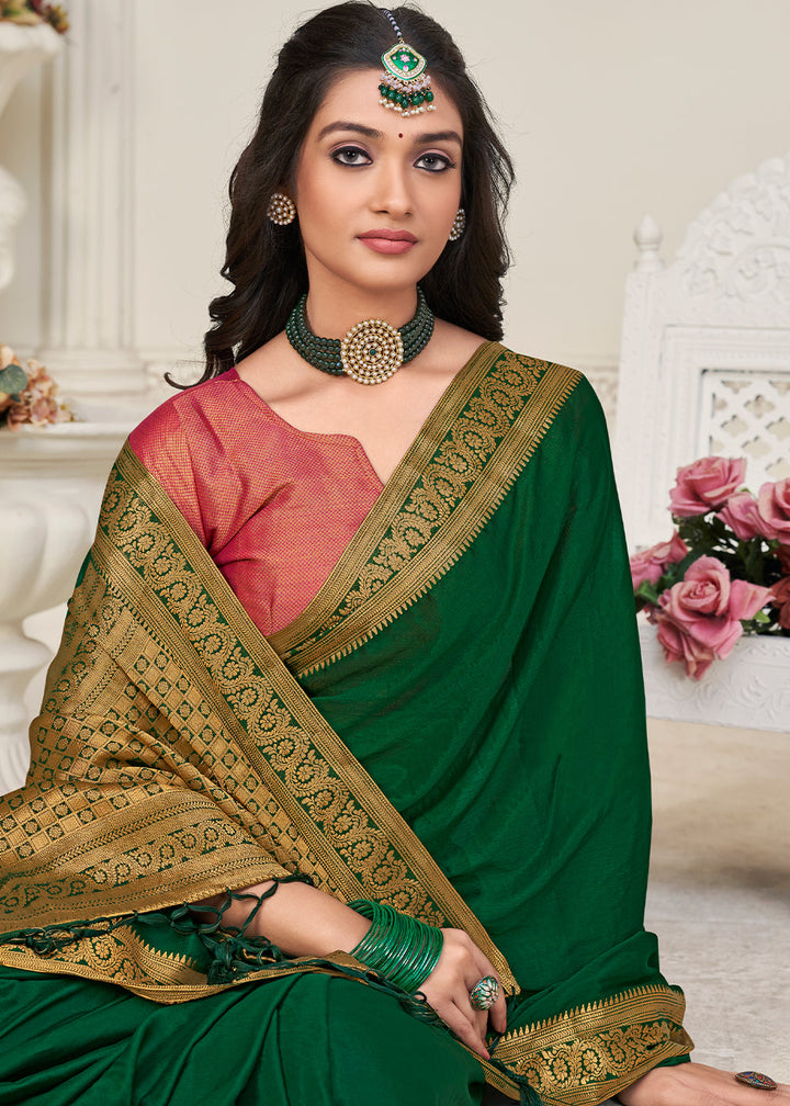 Castleton Green Woven Chinon Silk Saree