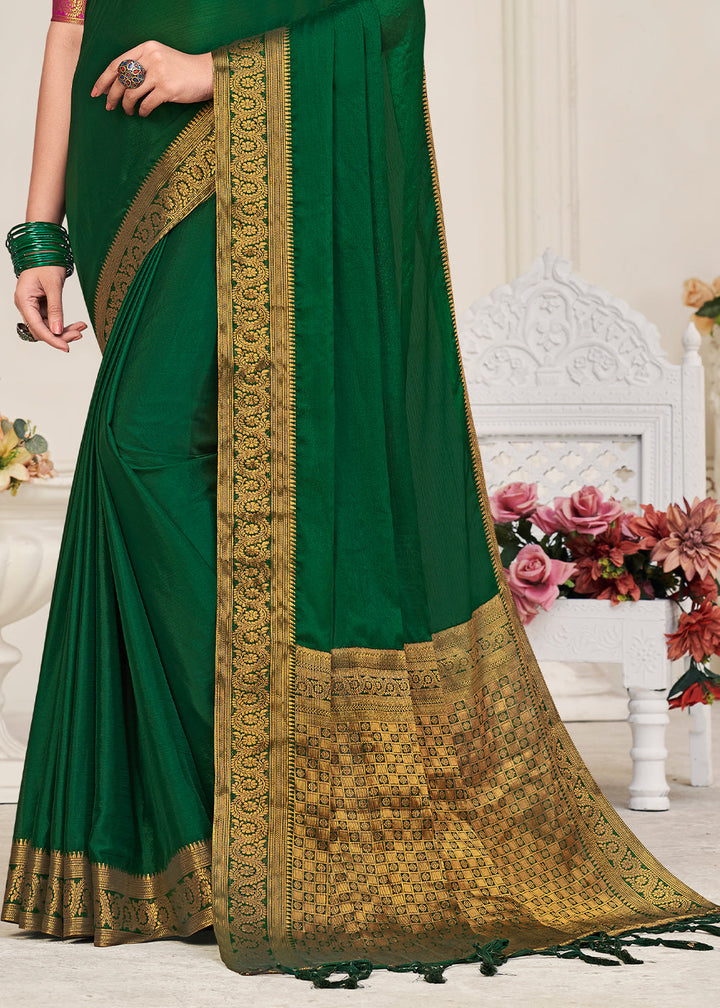 Castleton Green Woven Chinon Silk Saree