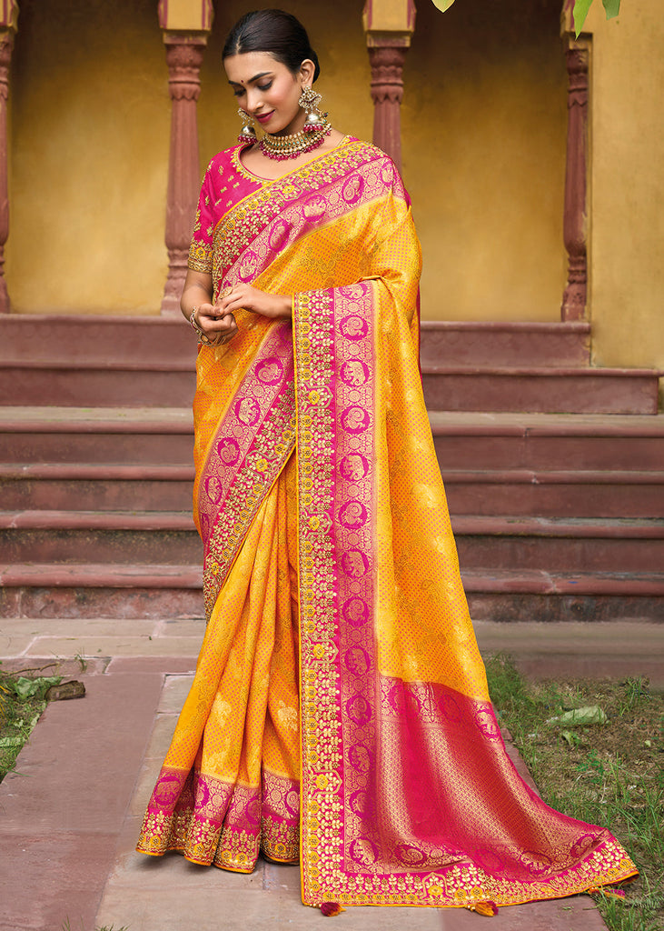 Yellow Banarasi Silk Saree With Blouse 201605