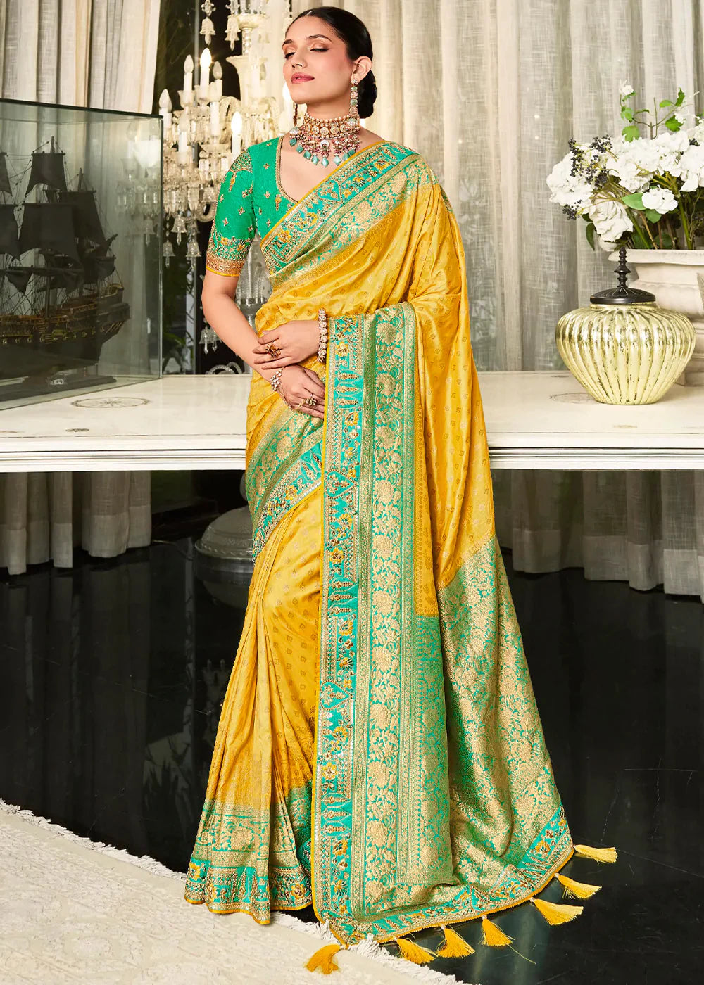 Buy Gold Satin Silk Plain Saree Party Wear Online at Best Price | Cbazaar