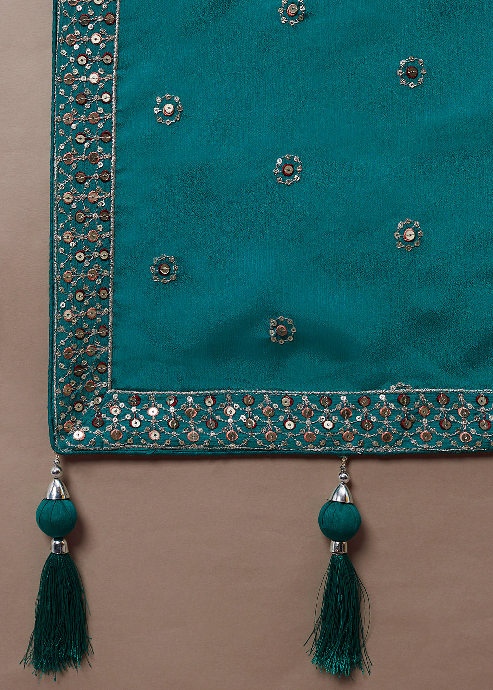 Teal Blue Georgette Lehenga Choli with Heavy Sequins & Coding Thread Embroidery work