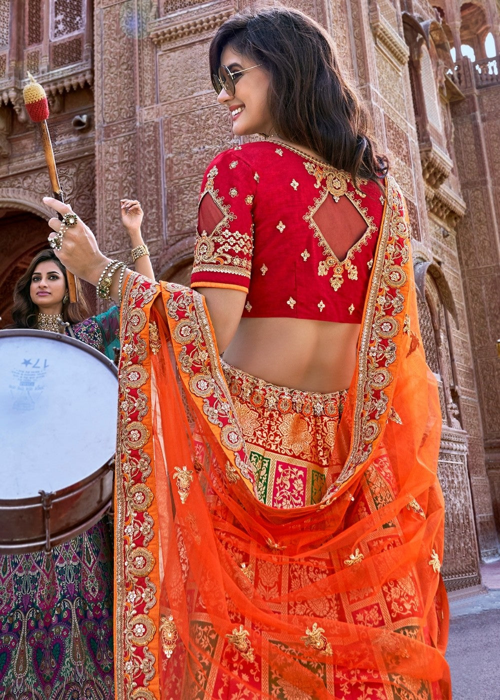 Orange and Red Silk Lehenga Choli