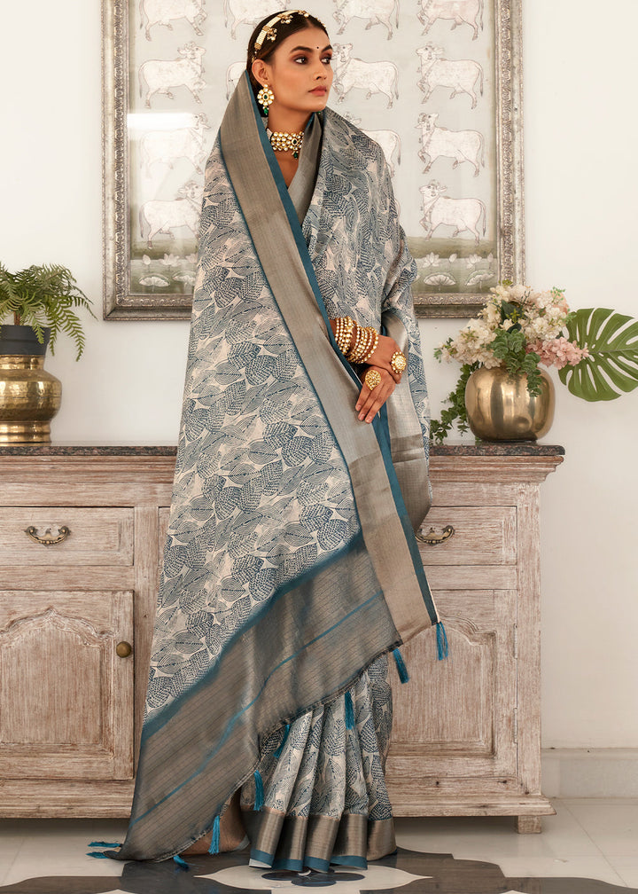 Shades Of Blue Digital Printed Dola Silk Saree